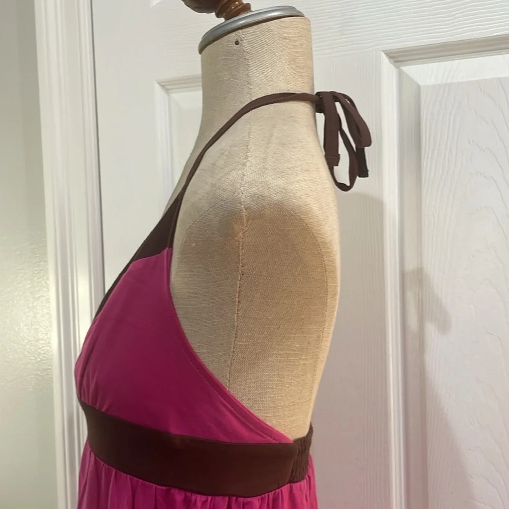 Roxy Maxi sun dress long halter style summer color block pink brown women size M - Picture 11 of 16